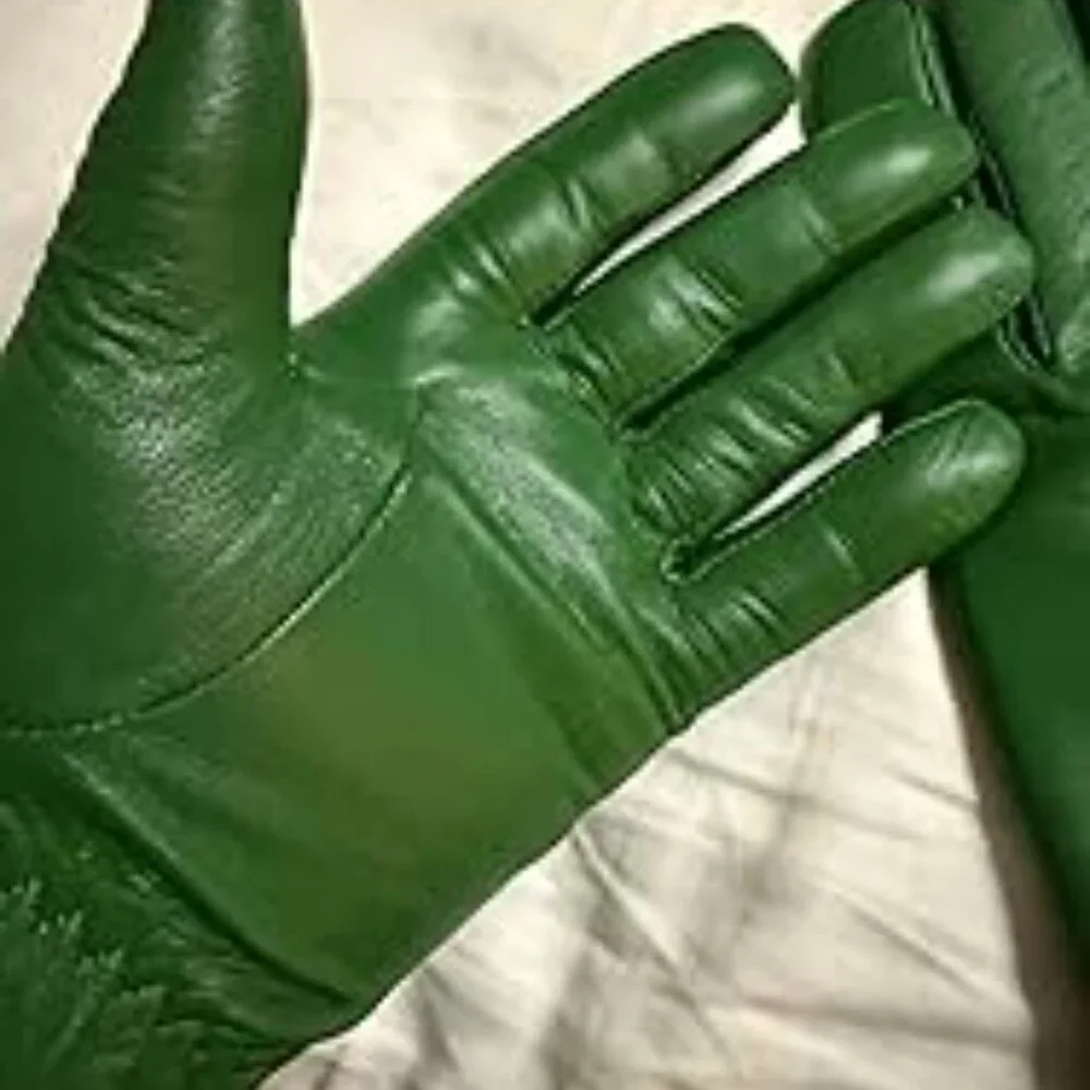 New Sheepskin Leather Gloves Cashmere Lined Green Touchscreen Women Size Large